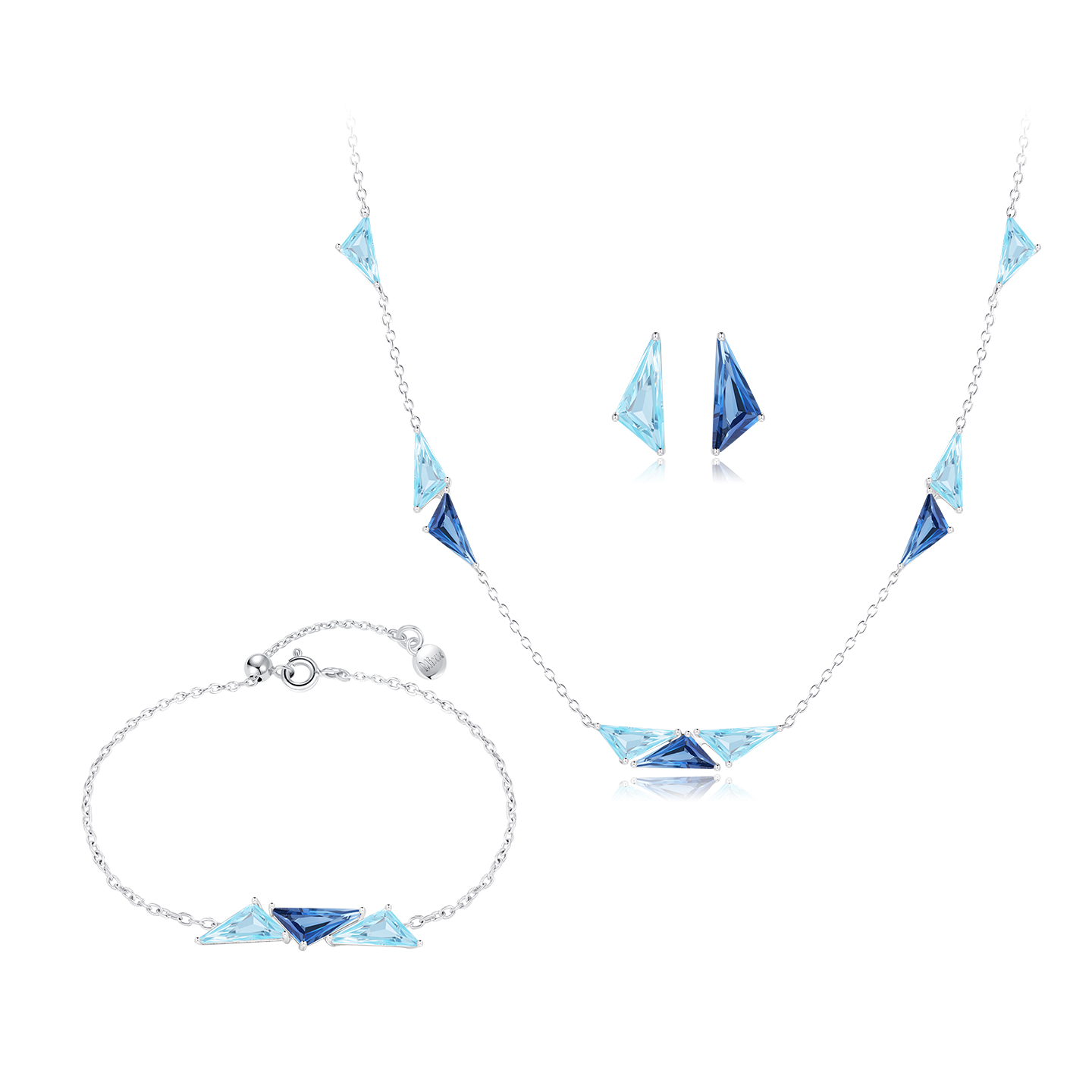 Mixx靡诗2025秋季新品925银双映蓝三角形耳钉项链手链简约套装