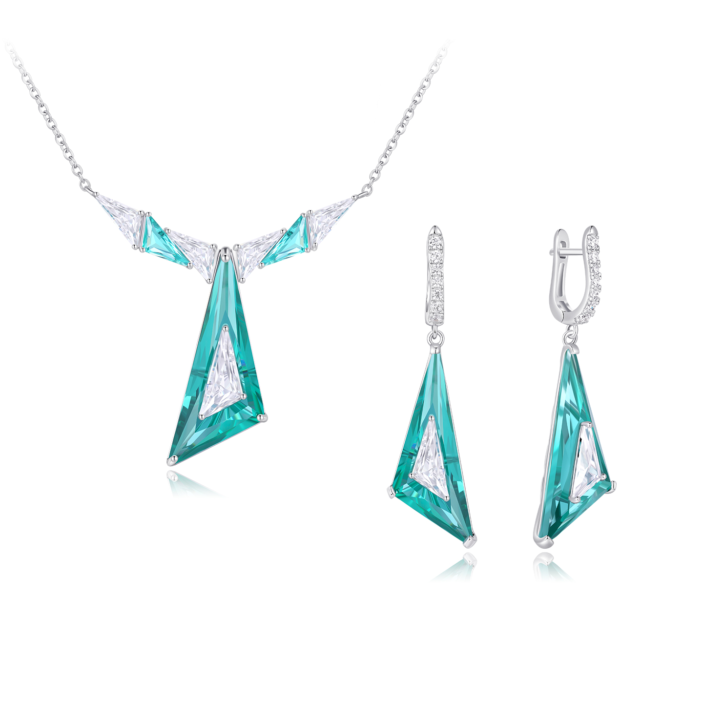 Mixx靡诗2025秋季新品925银双映绿三角形项链耳环套装