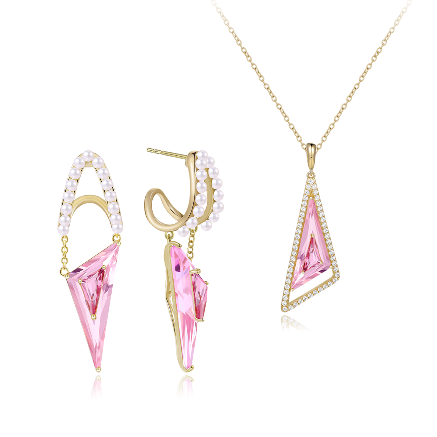 Mixx靡诗2025秋季新品925银双映粉项链耳环套装高级感