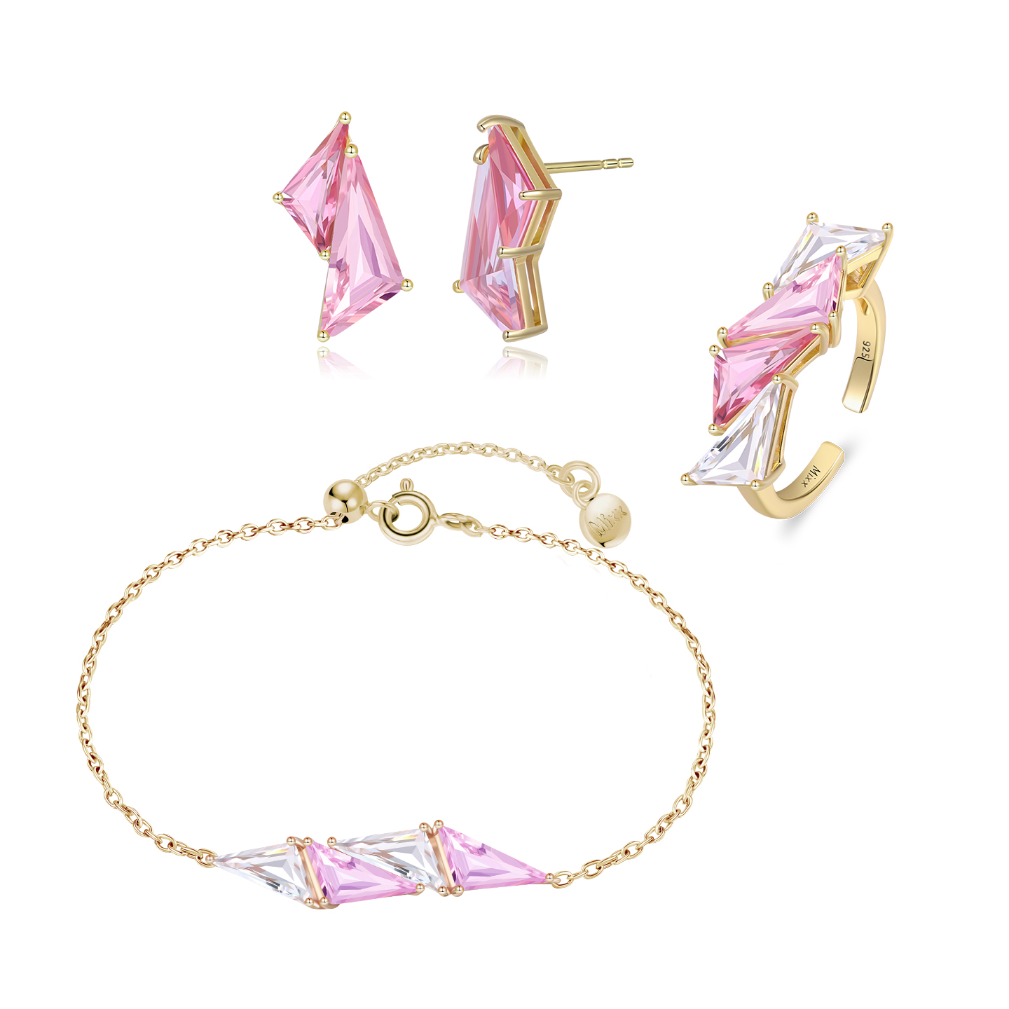 Mixx靡诗2025秋季新品925银双映粉耳钉手边戒指简约版套装