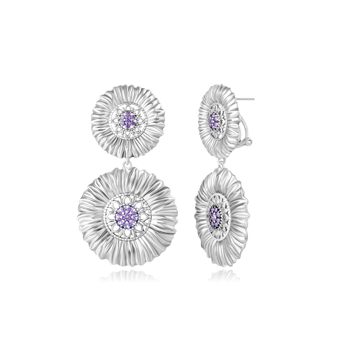 Mixx靡诗秋冬新品繁花紫色花蕊双花耳环轻奢高级感耳针S925银