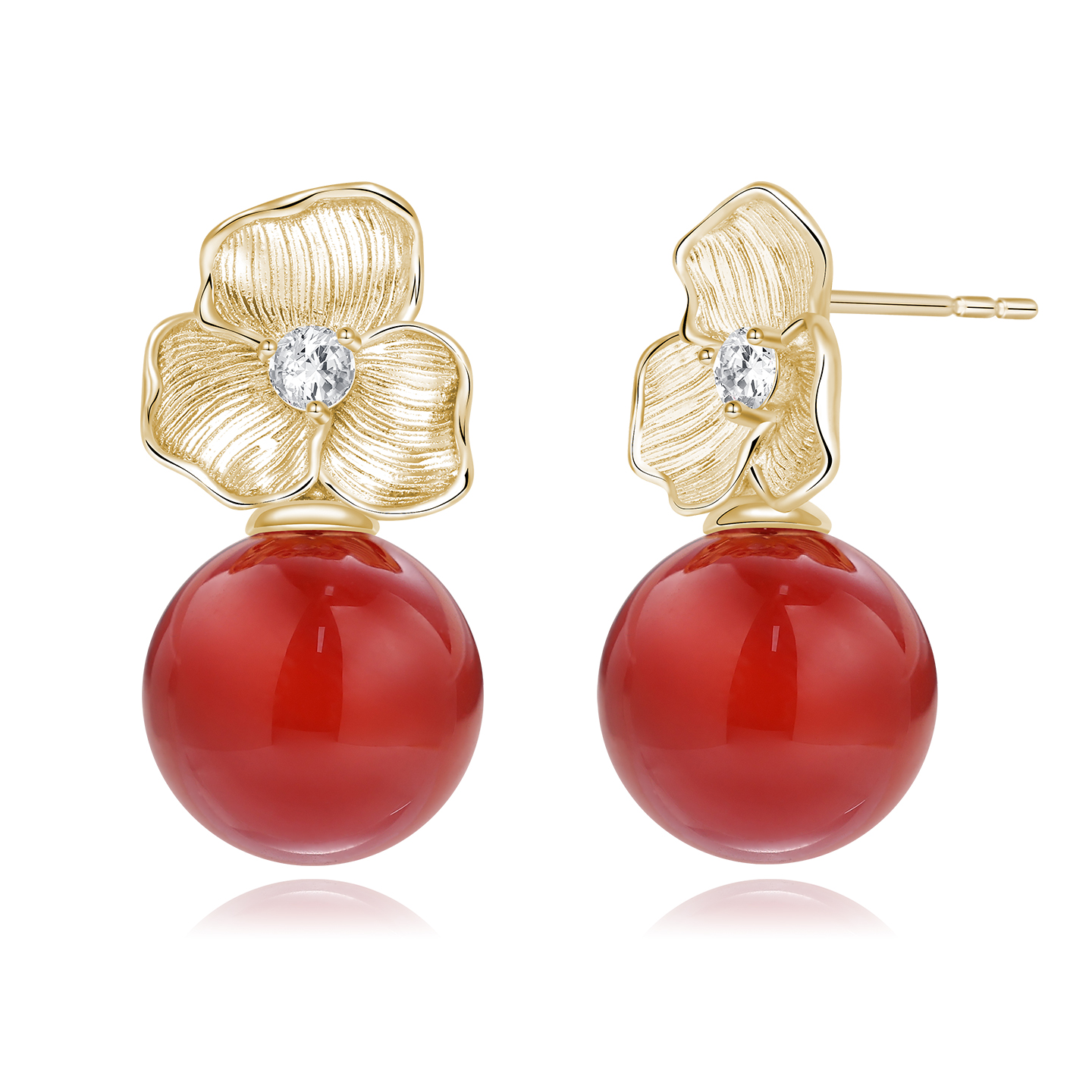 Mixx靡诗新年新品红玛瑙粉晶花满耳钉耳针S925银新年本命年礼物