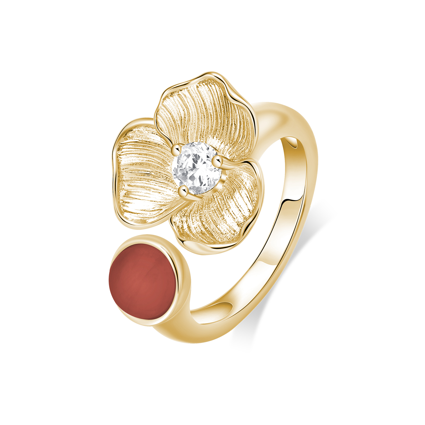 Mixx靡诗新年新品红玛瑙粉晶花满开口戒指新年本命年礼物