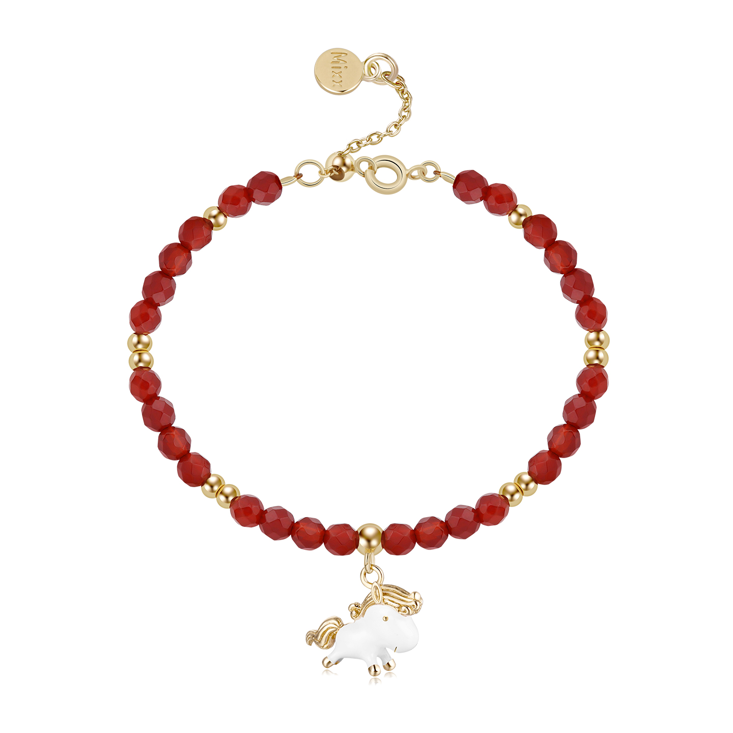 Mixx靡诗新年红玛瑙粉晶小马手链可调节本命年新年礼物