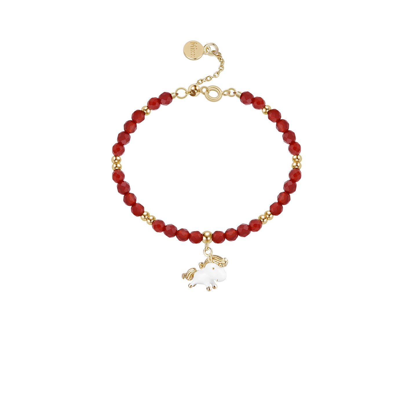 Mixx靡诗新年红玛瑙粉晶小马手链可调节本命年新年礼物